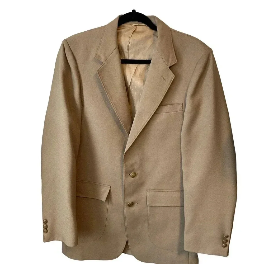 Montgomery Ward The Jacket Men Quality 2 Buttons Blazer Size 38L Pocket Beige